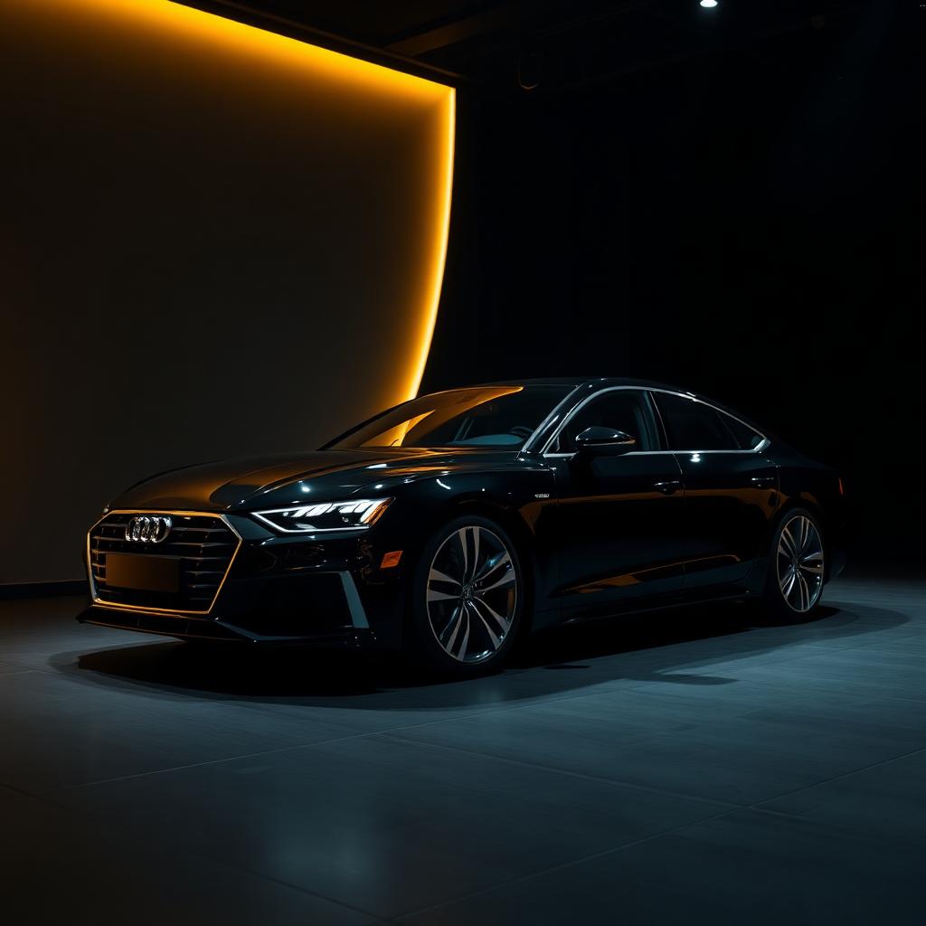 Moderne luxe auto in donkere showroom